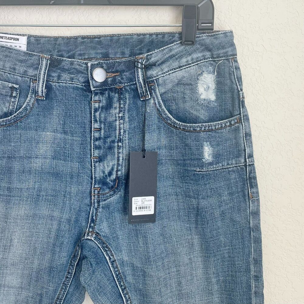 MAN X ONE TEASPOON Mr. Whites Mens Relaxed Tapered Blue Suede Jeans 30R - Picture 4 of 12